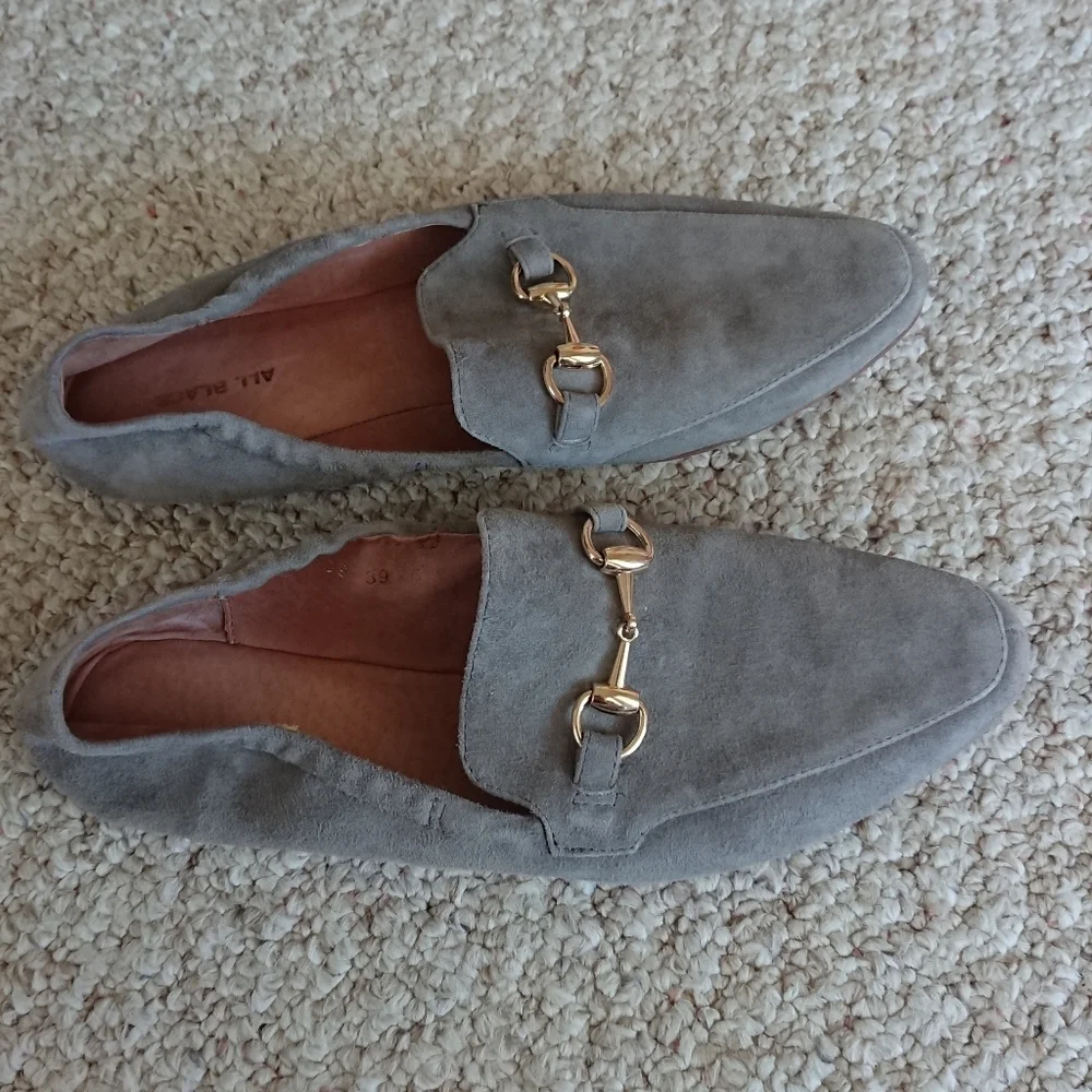 ALL BLACK gray suede horsebit Loafers with Gold Accent size 8